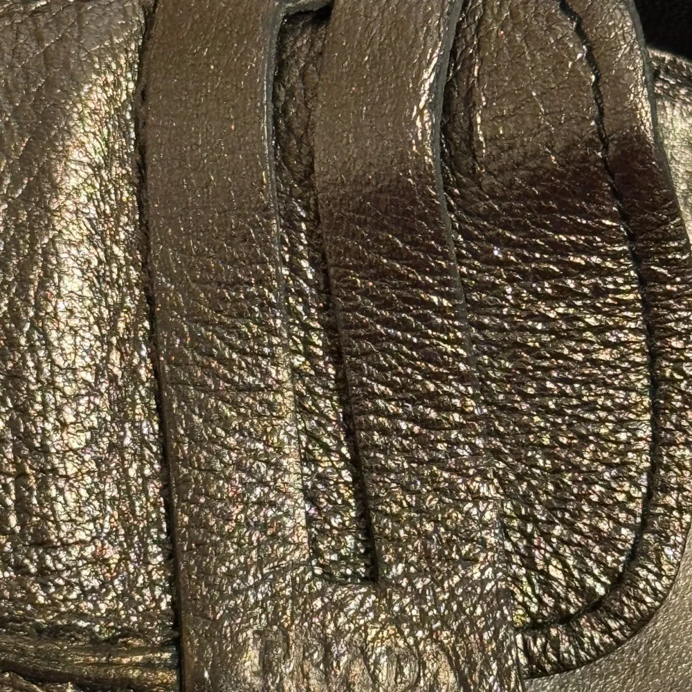 Prada Metallic Gold Pebbled Leather Penny Loafers - Picture 5 of 6